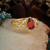 Timeless Pear Cut Garnet Engagement Ring Set for Her
